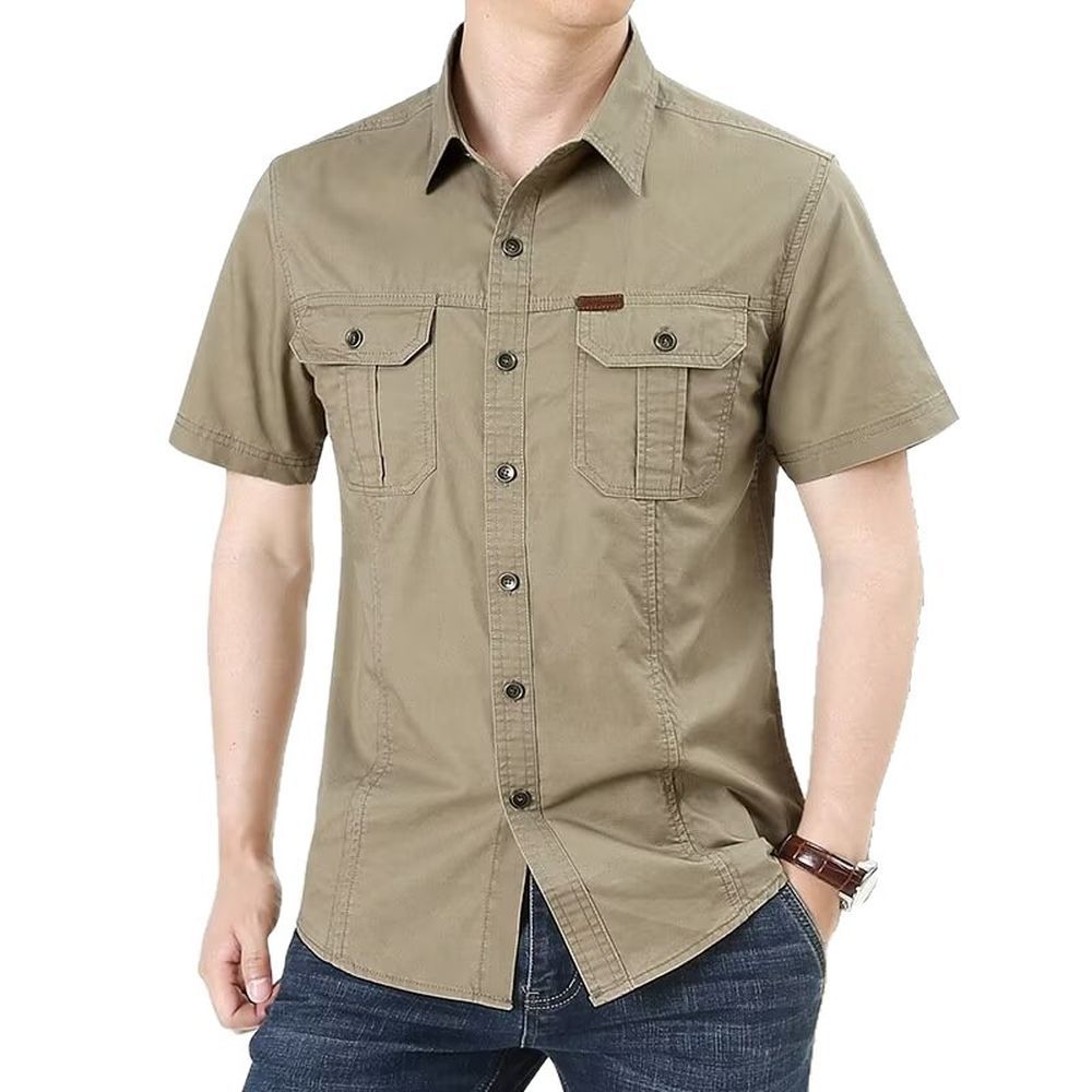 Men's Short-sleeved Shirt Thin Solid Color Casual Top